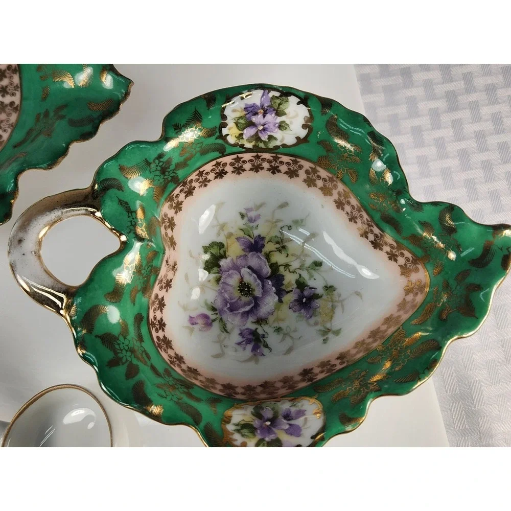 Rare 3 Piece Set 1819-1919 Victoria Carlsbad Austria Tray Bowl Ladle Brilliant